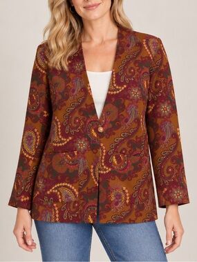Vintage Nygard Collections Size 12 Paisley Blazer Shoulder Pads Boho 90s Jacket